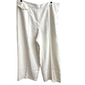 J PETERMAN 100% Linen High Waist Wide Leg Lined Ivory Women’s Pants SZ 18